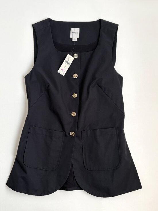 Maeve Tops - NWT Anthropologie Maeve Black Longline Vest XS Gold Textured Buttons Pockets
